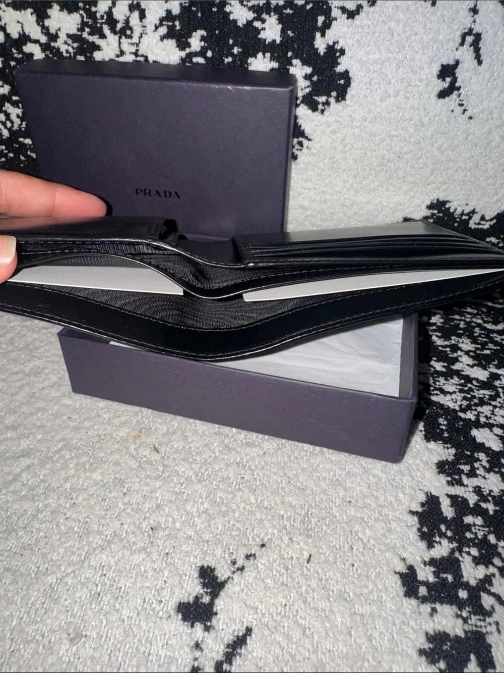 NIB Prada Men’s Black Leather Bi-Fold Wallet